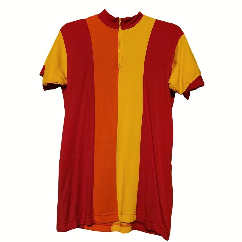 Vintage Pace Cycling Jersey Red/Orange/Yellow Stripes Half-Zip Short Sleeve L
